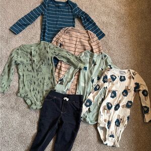 Baby Toddler Long Sleeve Bodysuit/Onesie Set - Green, Blue, Beige